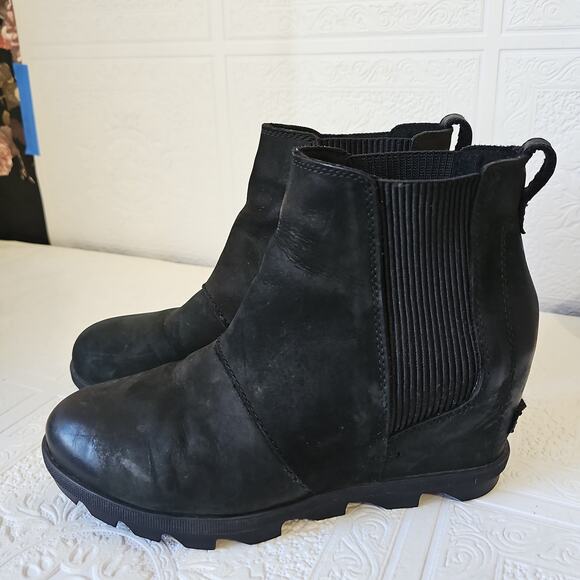 SOREL Joan Leather Rhapsody Wedge Snow Boot Womens 8.5 Black - Picture 5 of 10